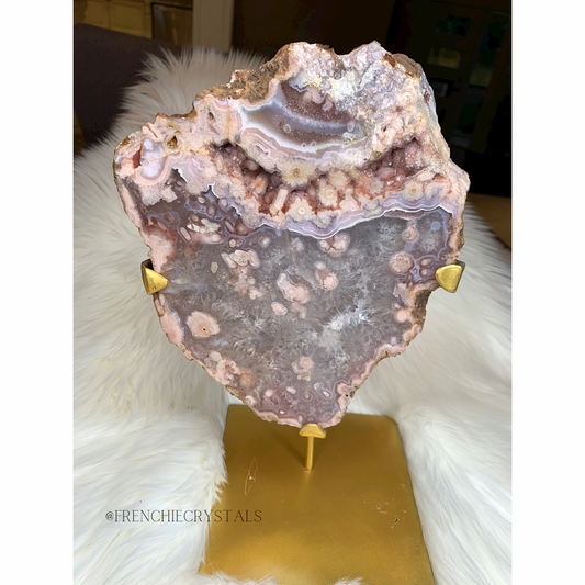 Flower Agate X Pink Amethyst Slab with stand