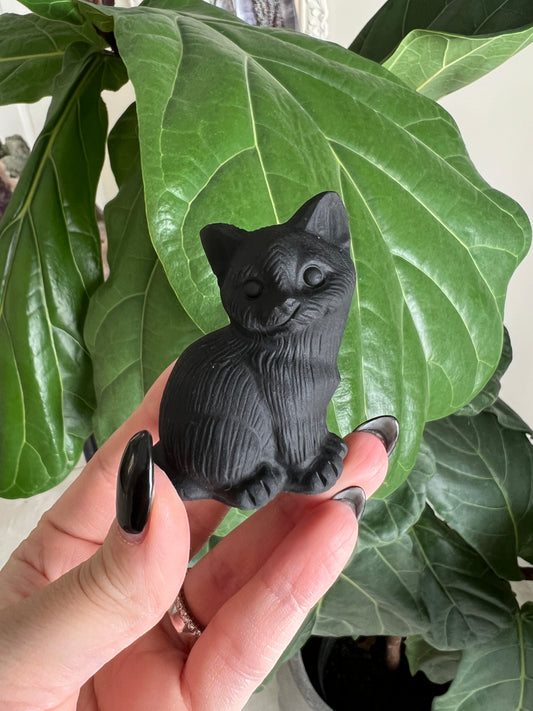 Black Obsidian Cat Carving