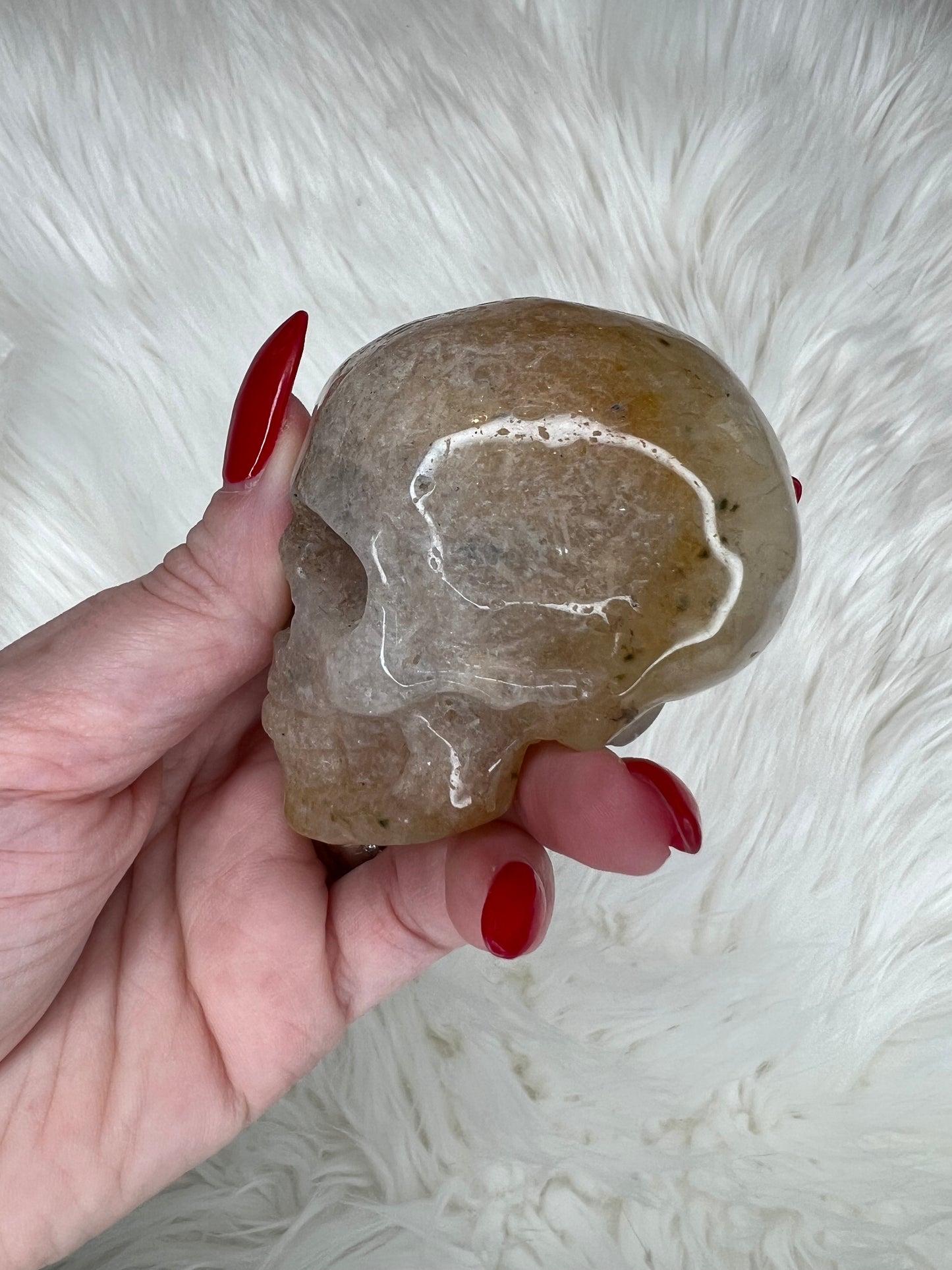 Flower Agate Skull Carving