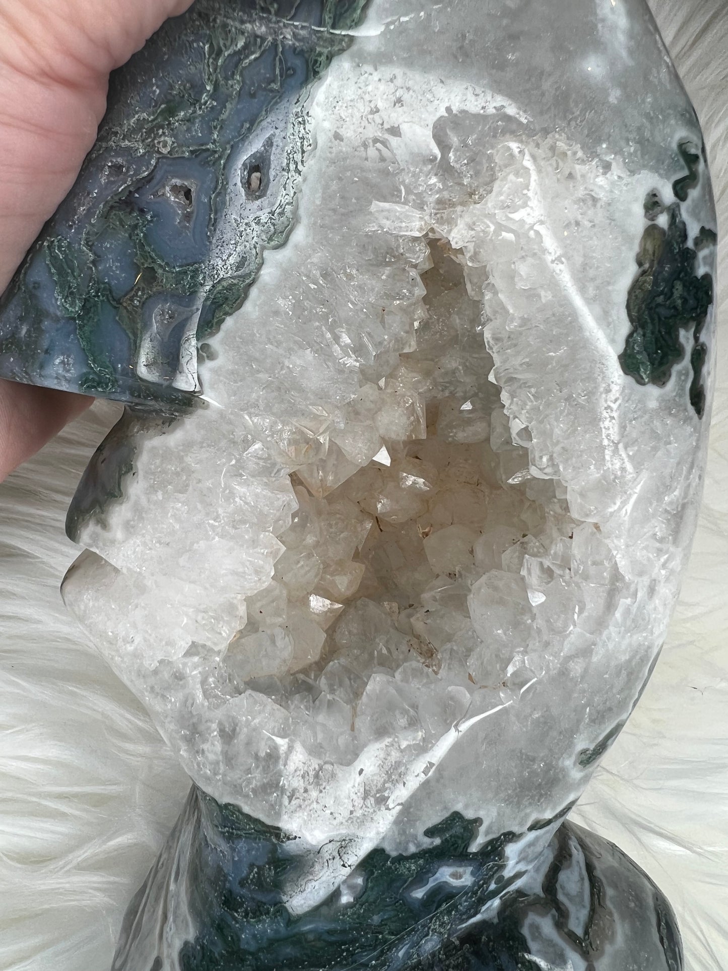 Moss Agate Moon Carving (large)