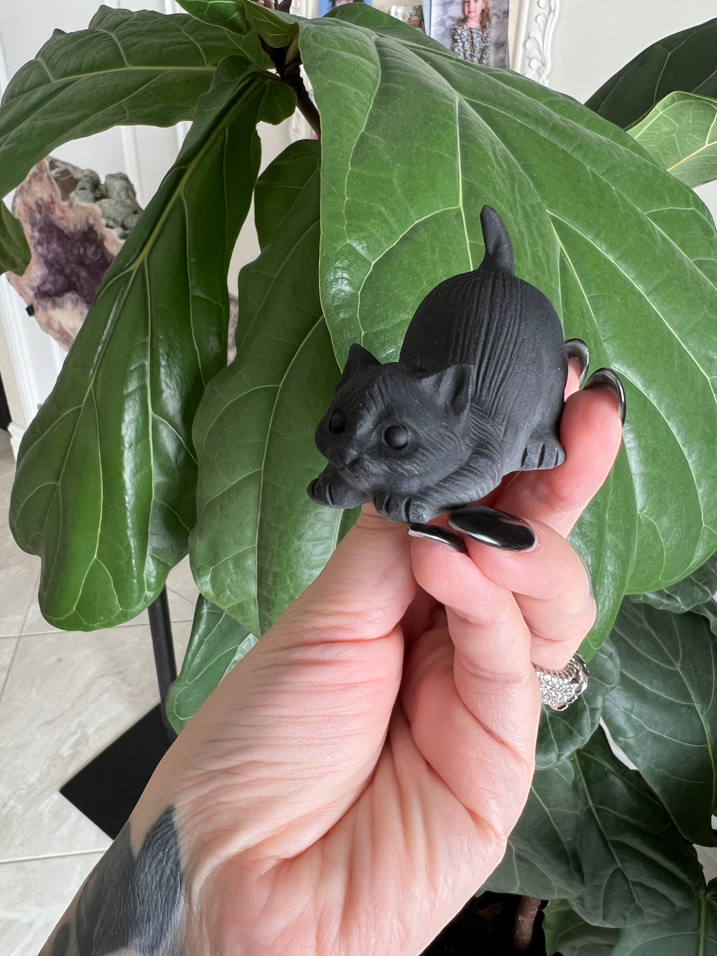 Black Obsidian Cat Carving