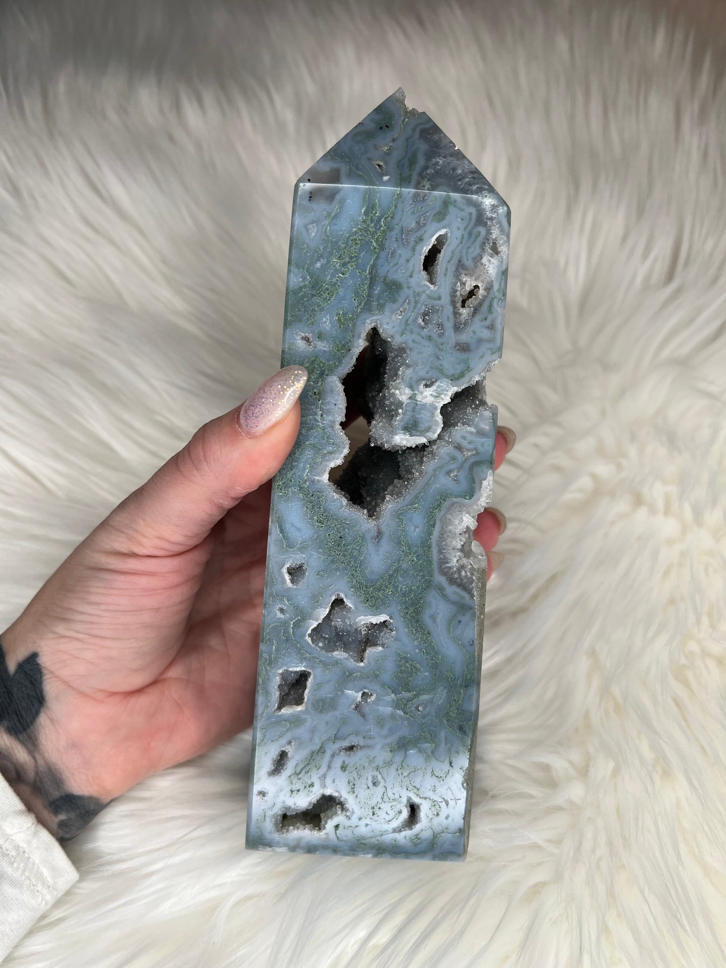 Moss Agate Sky Blue Towers (medium)