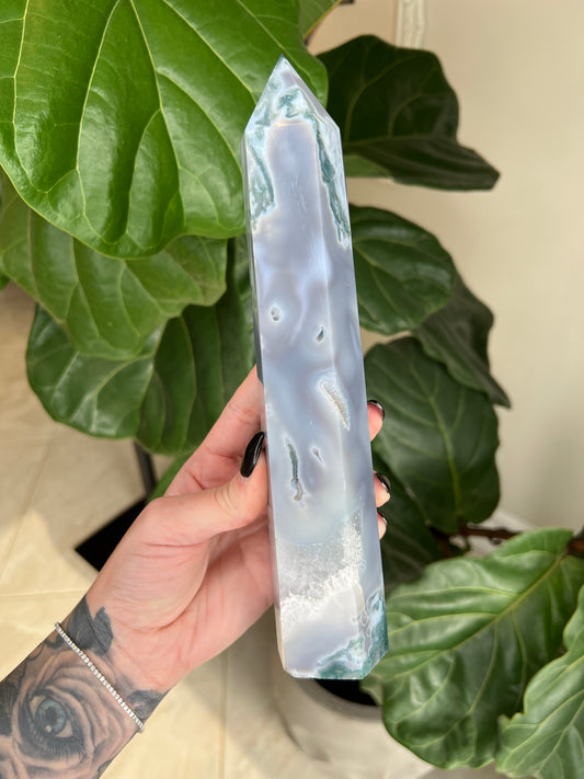 Blue Moss Agate Tower (large)