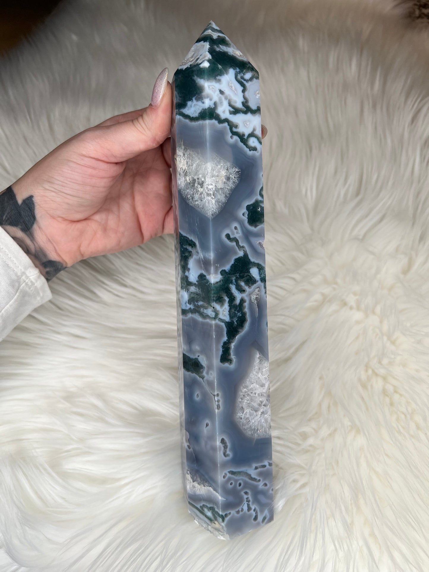 Blue Moss Agate Tower (large)