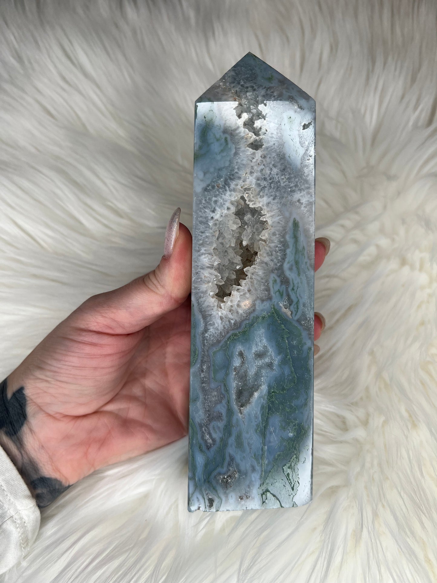 Moss Agate Sky Blue Towers (medium)