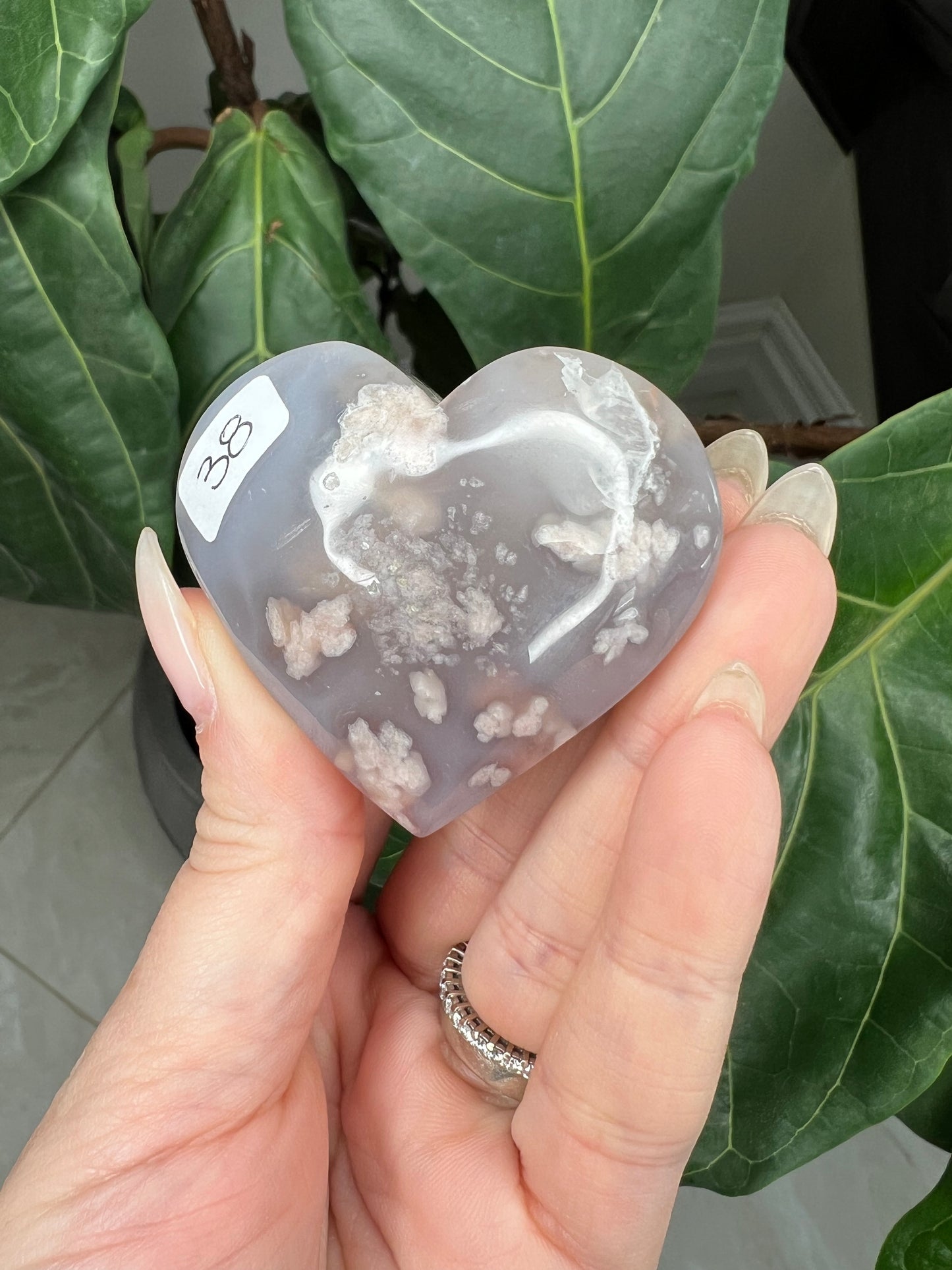 Flower Agate Heart Carving