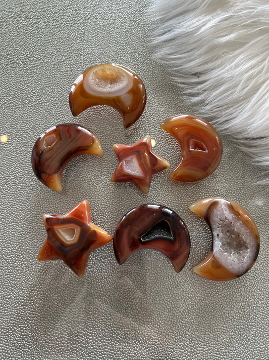 Carnelian Moon/Star Carvings