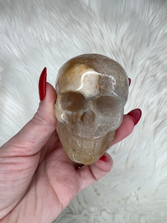 Flower Agate Skull Carving