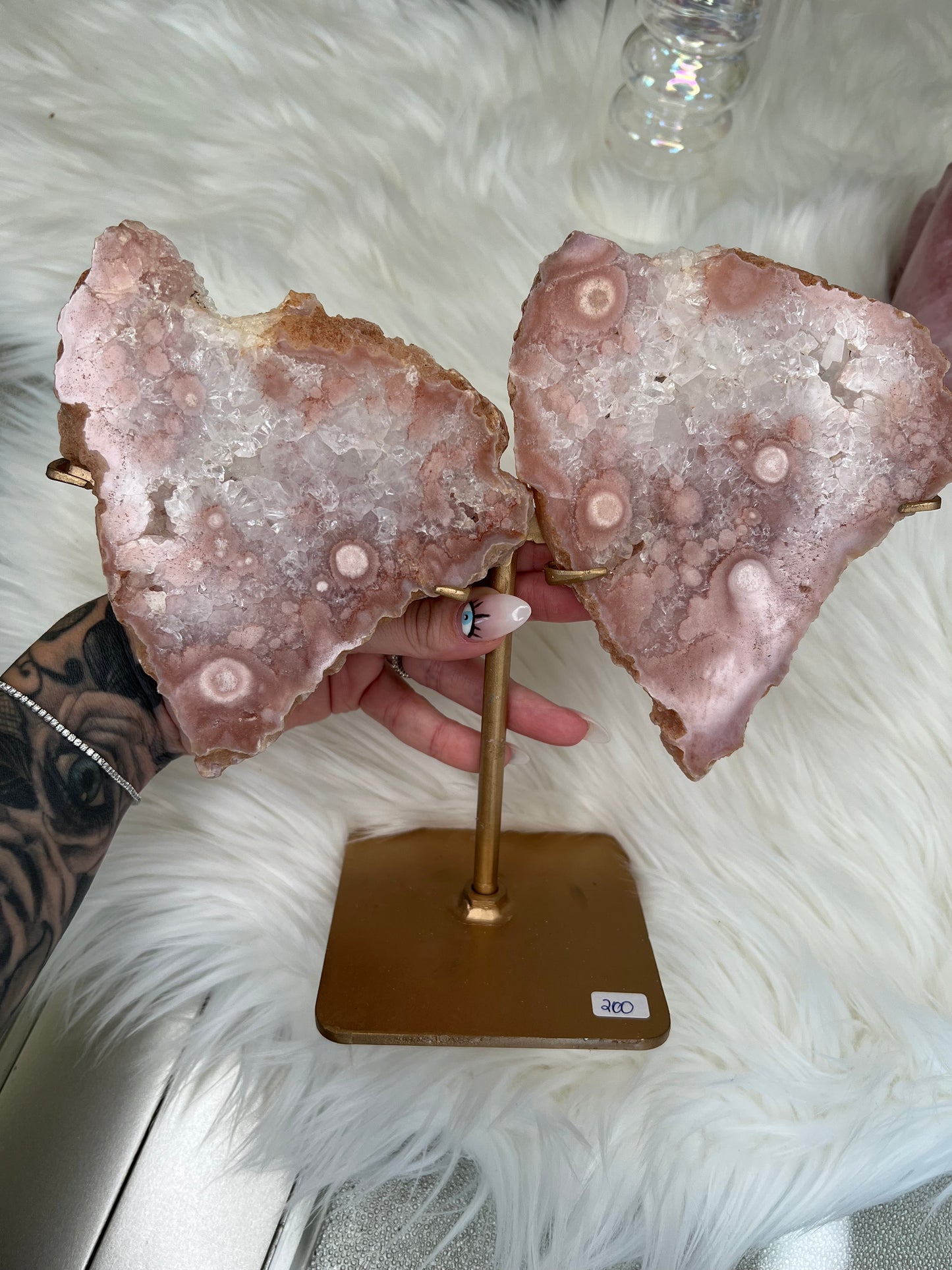 Pink Amethyst Wings with Stand