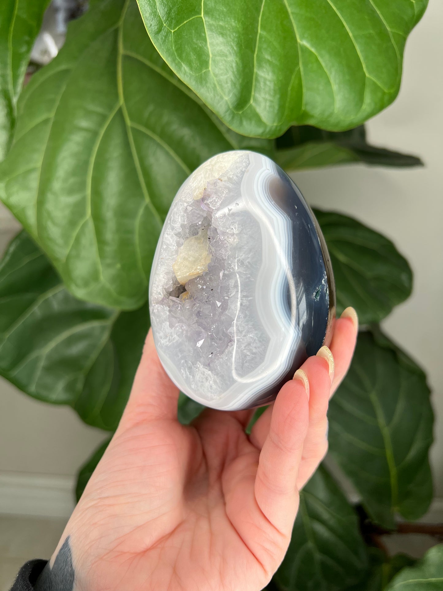 Agate Druzy Egg with Calcite carving