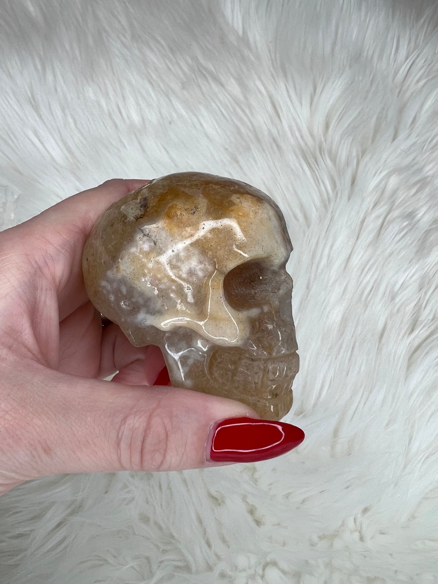 Flower Agate Skull Carving