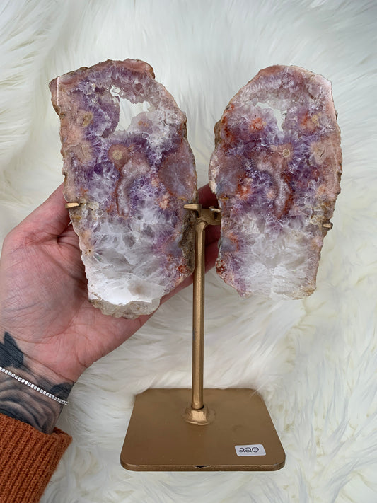 Lilac/Pink Amethyst Slab Wings on stand