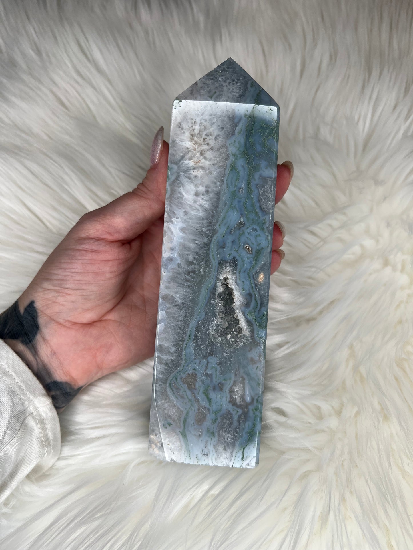 Moss Agate Sky Blue Towers (medium)