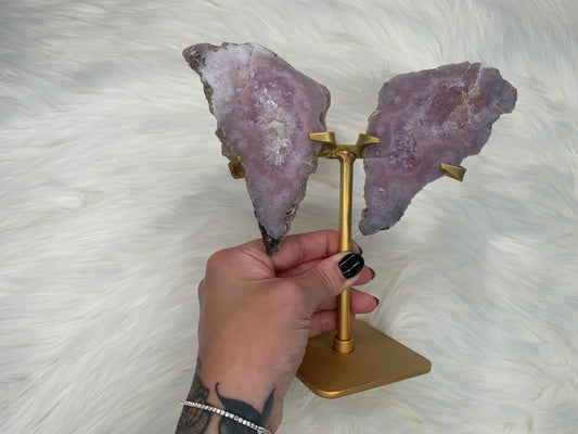 Butterfly Wing Pink Amethyst on stand