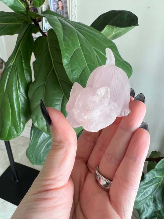 Rose Quartz Cat Carving