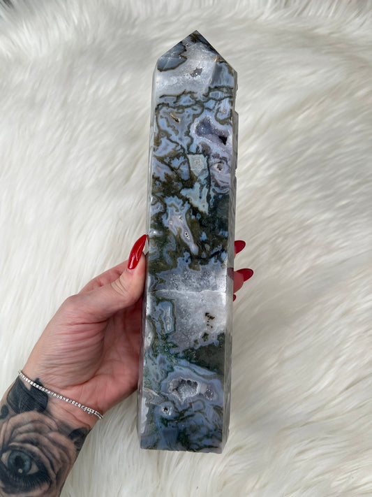 Blue Moss Agate Tower (large)